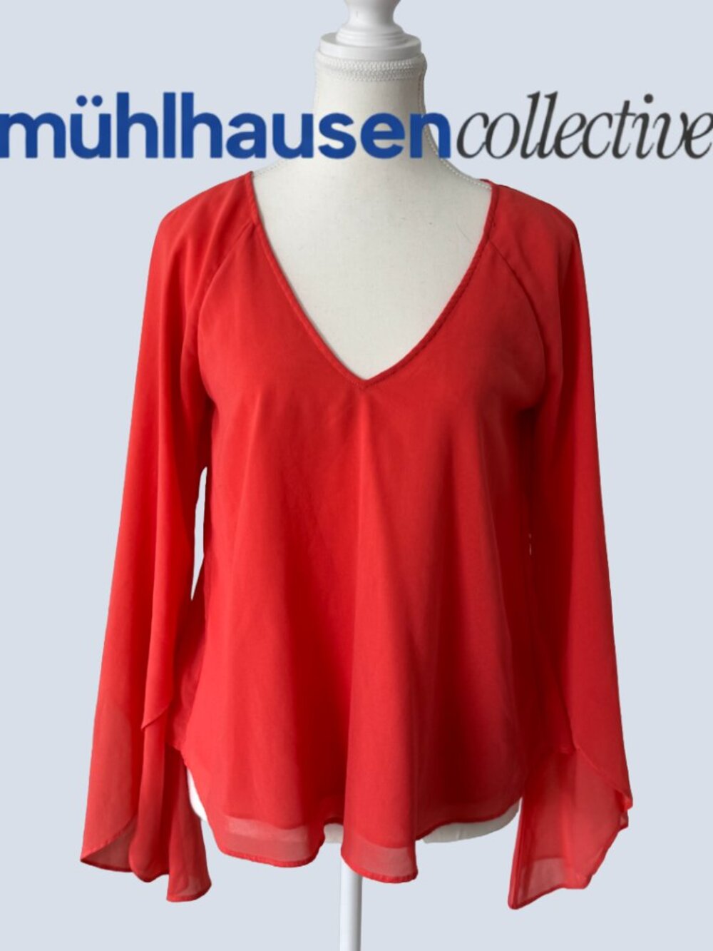 Dolce Vita Coral/Orange V-Neck Flowing Long Sleeve Blouse